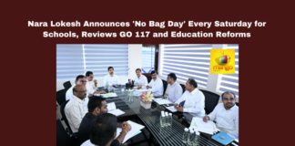 Nara Lokesh Announces 'No Bag Day' Every Saturday for Schools, Reviews GO 117 and Education Reforms, Nara Lokesh, No Bag Day, GO 117, Education reforms, Andhra Pradesh, school education, teacher transfer legislation, AP Model of Education, co-curricular activities, educational reform, Andhra Pradesh, AP Live Updates, AP Politics, Political News, Live Updates, Breaking News, Headlines, Live News, Mango News