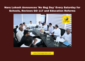 Nara Lokesh Announces 'No Bag Day' Every Saturday for Schools, Reviews GO 117 and Education Reforms, Nara Lokesh, No Bag Day, GO 117, Education reforms, Andhra Pradesh, school education, teacher transfer legislation, AP Model of Education, co-curricular activities, educational reform, Andhra Pradesh, AP Live Updates, AP Politics, Political News, Live Updates, Breaking News, Headlines, Live News, Mango News