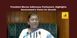 President Murmu Addresses Parliament, Highlights Government's Vision for Growth, Budget Session 2024, President Droupadi Murmu, Maha Kumbh Mela, PM Awas Yojana, Ayushman Bharat, One Nation-One Election, Gaganyaan Mission, India AI Mission, MSME Schemes, Women Empowerment, Mango News