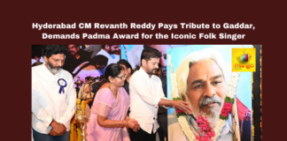 Hyderabad CM Revanth Reddy Pays Tribute to Gaddar, Demands Padma Award for the Iconic Folk Singer, Gaddar Jayanti, Revanth Reddy, Padma Awards, Telangana Politics, Folk Singer Gaddar, Telangana CM, BJP Criticism, Telangana Culture, Gaddar Legacy, Gaddar Tribute, Mango News