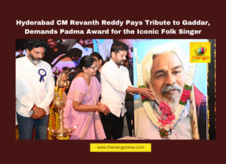 Hyderabad CM Revanth Reddy Pays Tribute to Gaddar, Demands Padma Award for the Iconic Folk Singer, Gaddar Jayanti, Revanth Reddy, Padma Awards, Telangana Politics, Folk Singer Gaddar, Telangana CM, BJP Criticism, Telangana Culture, Gaddar Legacy, Gaddar Tribute, Mango News