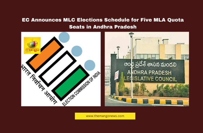 EC Announces MLC Elections Schedule for Five MLA Quota Seats in Andhra Pradesh EC Announces MLC Elections Schedule for Five MLA Quota Seats in Andhra Pradesh, Andhra Pradesh MLC Elections, Election Commission, MLA Quota MLC, YSRCP, TDP Alliance, Janga Krishnamurthy, Yanamala Ramakrishnudu, Chandrababu Naidu, Andhra Pradesh Politics, MLC Nomination, Andhra Pradesh, AP Live Updates, AP Politics, Political News, Live Updates, Breaking News, Headlines, Live News, Mango News