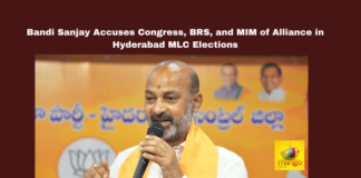 Bandi Sanjay Accuses Congress, BRS, and MIM of Alliance in Hyderabad MLC Elections,Bandi Sanjay, BJP, BRS, congress, election controversy, Group-1 exam leak, Hyderabad MLC elections, judicial probe, MIM, Political Alliance, Telangana Politics,Mango News,Bandi Sanjay Latest News,Bandi Sanjay News,Bandi Sanjay Speech,Bandi Sanjay Live,Hyderabad MLC Elections Updates,MLC Elections,Hyderabad MLC,Hyderabad MLC Elections Live Updates