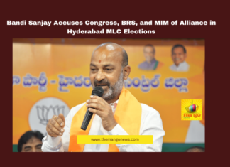 Bandi Sanjay Accuses Congress, BRS, and MIM of Alliance in Hyderabad MLC Elections,Bandi Sanjay, BJP, BRS, congress, election controversy, Group-1 exam leak, Hyderabad MLC elections, judicial probe, MIM, Political Alliance, Telangana Politics,Mango News,Bandi Sanjay Latest News,Bandi Sanjay News,Bandi Sanjay Speech,Bandi Sanjay Live,Hyderabad MLC Elections Updates,MLC Elections,Hyderabad MLC,Hyderabad MLC Elections Live Updates