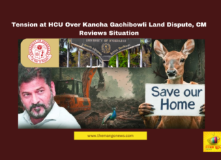 Tension at HCU Over Kancha Gachibowli Land Dispute, CM Reviews Situation,Mango News,BJYM ABVP protest, HCU land dispute, HCU students, hyderabad news, Hyderabad Protests, Kancha Gachibowli, PIL High Court, Telangana CM Revanth Reddy, Telangana Congress, Telangana Government,Kancha Gachibowli Land Dispute,HCU,HCU Land Dispute News,HCU News,HCU Latest News,Telangana Government's Decision On HCU Land Sparks Controversy,University Of Hyderabad,CM Revanth Reddy,CM Revanth Reddy Latest News,CM Revanth Reddy News,Telangana,Telangana News,Telangana Latest News