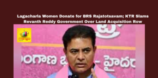 BRS Rajatotsavam 2024, KTR Lagacharla Women Donation, Land Acquisition Controversy Telangana, Revanth Reddy NHRC Criticism, Telangana Human Rights Violation, KTR Criticizes Revanth Government, Telangana Land Disputes, Lagacharla Village News, NHRC Telangana Report, Telangana Political Updates