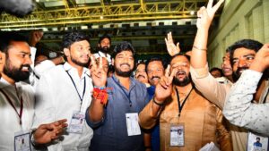 Naveen Yadav shows victory sign 